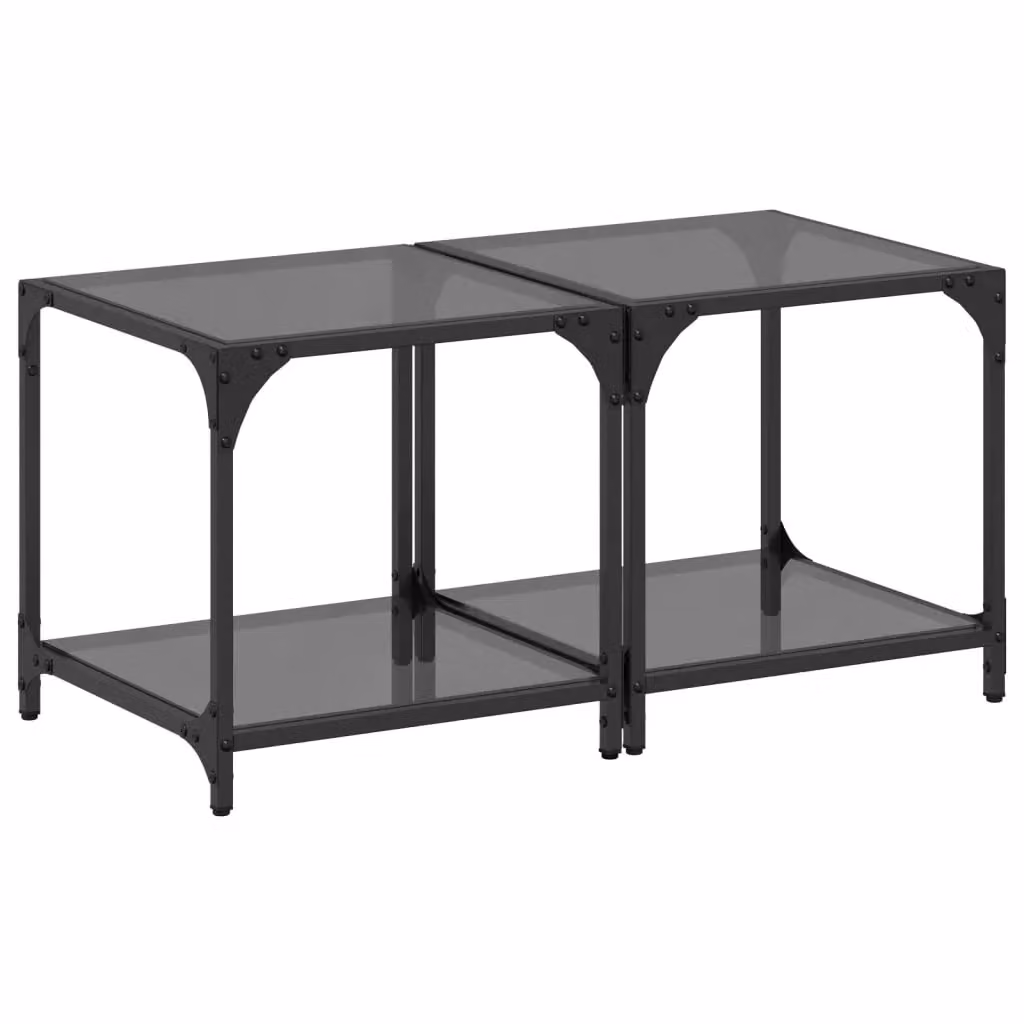 Berkfield Home Set of 2 Modern Square Coffee Tables with Black Glossy Glass Tops and Steel Legs, W/D/H: 40 x 40 x 40 cm – 2