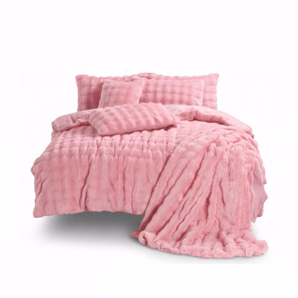 Snug City Rabbit Faux Fur Teddy Duvet Cover and Pillowcase Set in Pink, Super King, 200 x 200 cm – 2