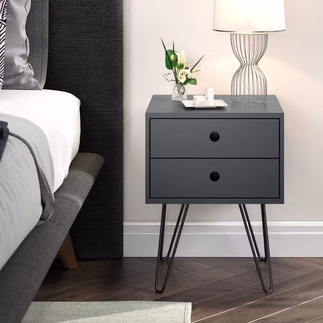 Set of 2 Options 2 Drawer Bedside Cabinets with Painted Finish and Black Metal Legs in Blue