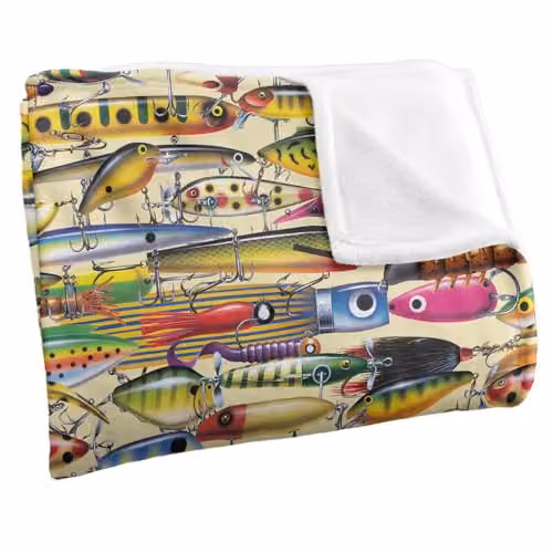 JQ Licensing Fishing Lures Pattern 2 Super Soft Silky Touch Fleece Throw Blanket, Multicolour, W: 91 cm, D: 147 cm – 2