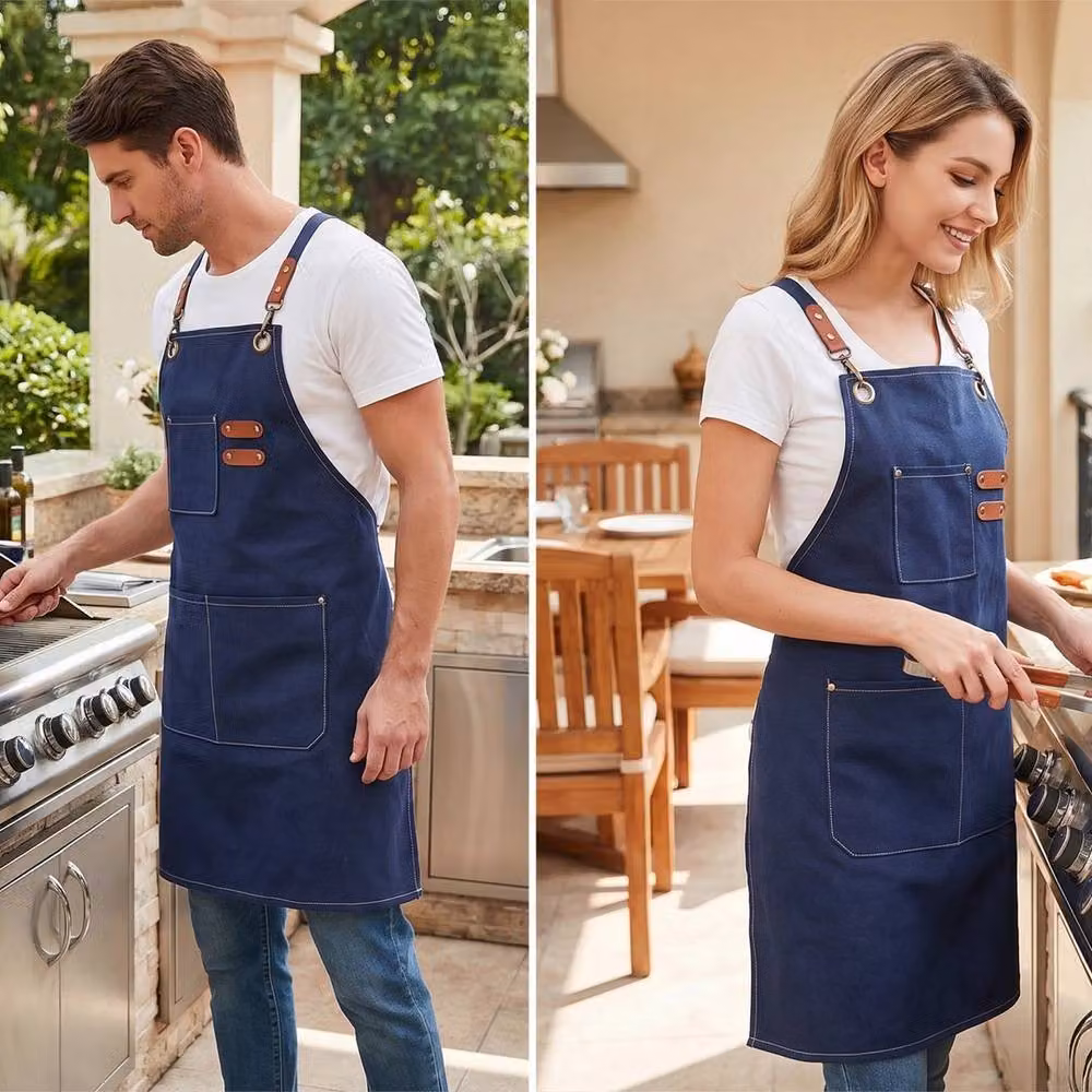 FLAVORA Blue Waxed Canvas Unisex Work Apron, Waterproof and Oil Resistant, W/H: 100 x 15 cm – 3
