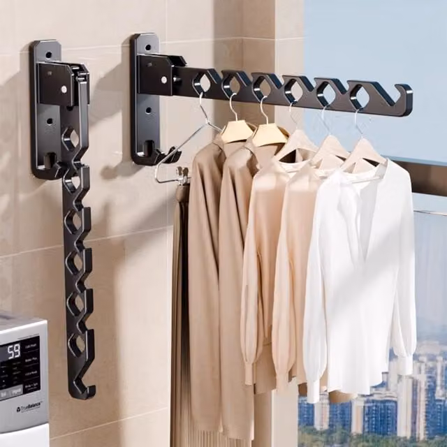 Lifeideas 2-Piece Wall Mounted Aluminium Clothes Drying Hanger Set, Black