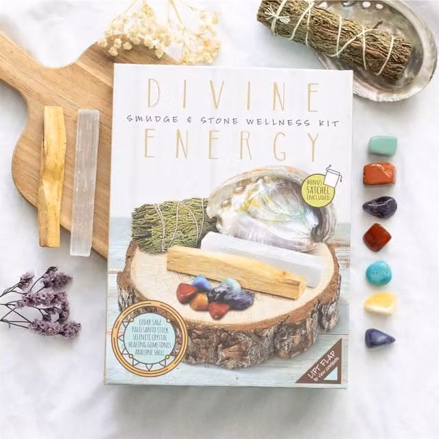 Uniqueful Divine Energy Smudge and Stone Wellness Kit, Multicolour