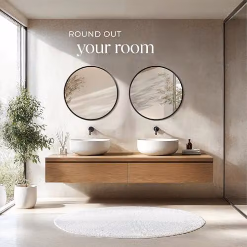 tectake Round Wall Mirror in Black with Minimalist Metal Frame, Diameter: 70 cm – 6