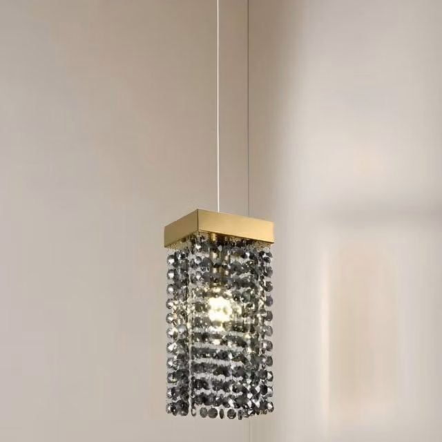 CGC Lighting Astley Gold and Grey Smoked Crystal Droplets Adjustable Height Ceiling Pendant Light