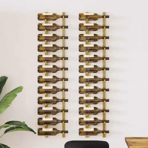 vidaXL Gold Iron Wall Mounted Wine Rack for 12 Bottles, 2 Pieces – 1