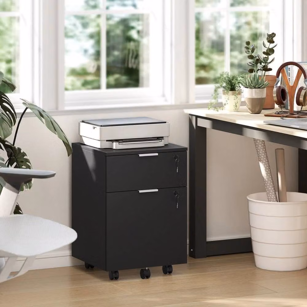 FORGEVIO Black 2 Drawer Filing Cabinet with Adjustable Hanging Bars and Lock – 5