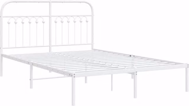 Berkfield Home Metal Bed Frame with Headboard, White, W/D/H: 140 x 190 x 100 cm – 1