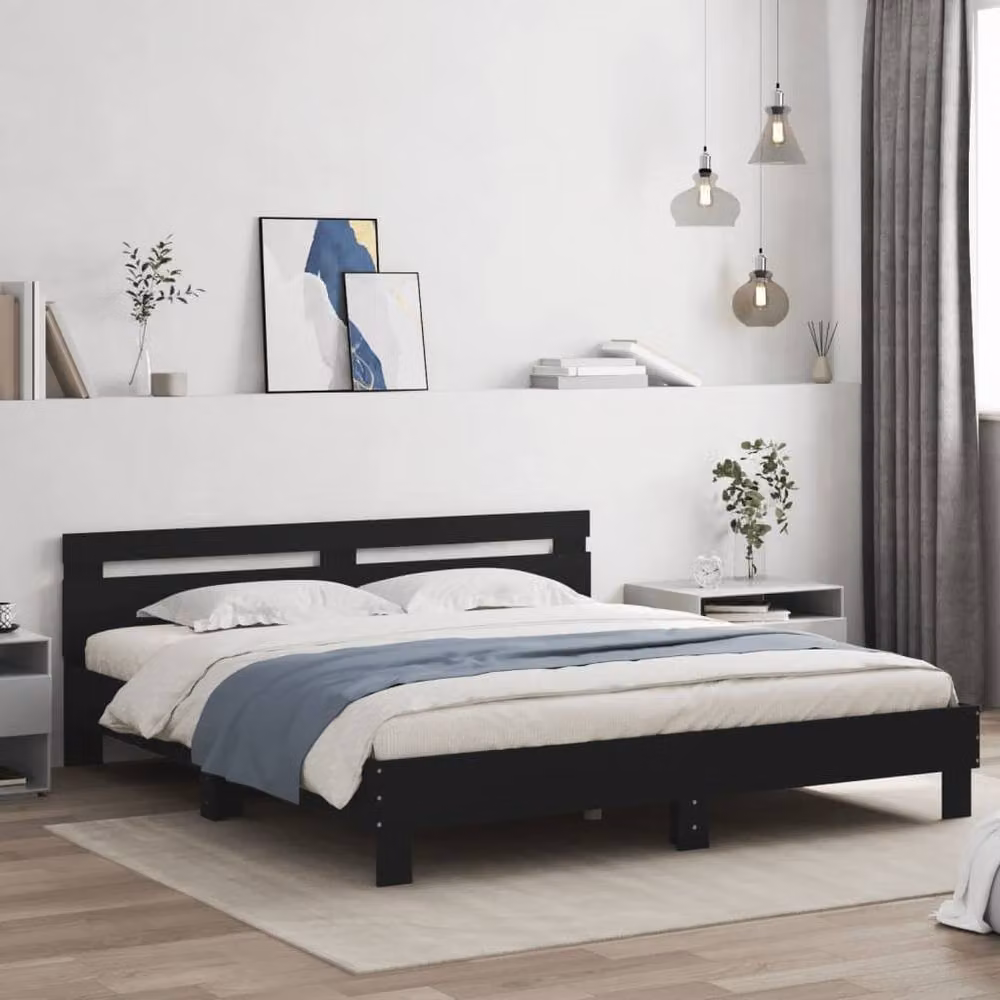 Berkfield Home Durable Bed Frame with Under-Bed LED Lighting in Black, W/D/H: 160 x 200 cm – 2