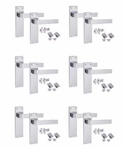 Golden Grace Victorian Straight Door Handles in Polished Chrome, 6 Sets