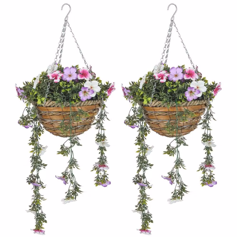 Wyld Haus Lileke Redo Set of 2 Artificial Azalea Hanging Planters in Pink, White and Purple – 2