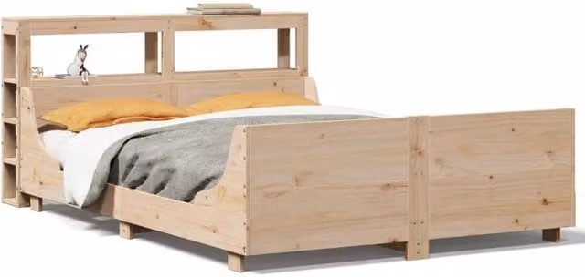 Berkfield Home Rustic Solid Wood Pine Bed Frame with Side Compartments, Beige, W/D/H: 140 x 190 cm