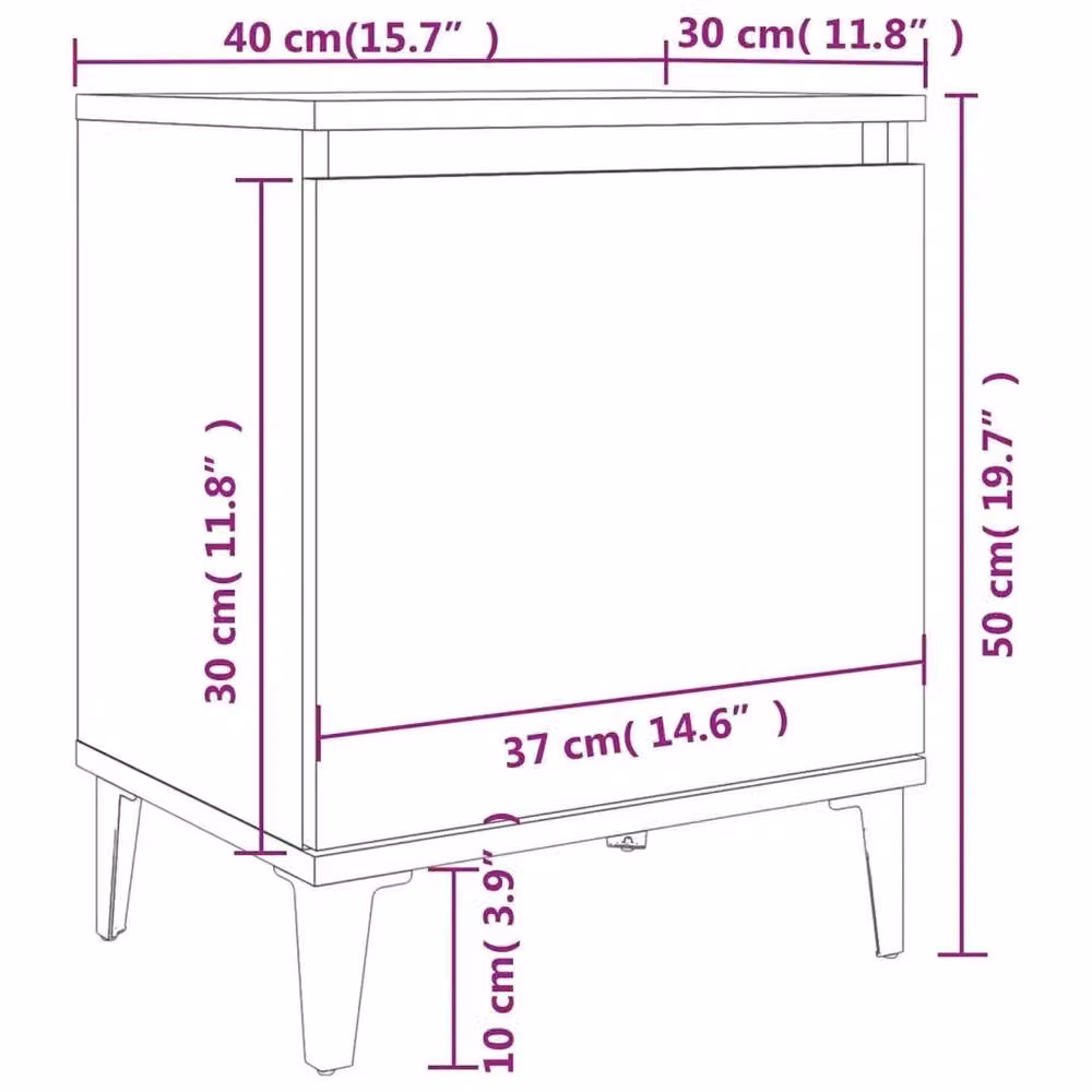 EONLION Bedside Cabinet with Metal Legs in White, W: 40 cm, D: 30 cm, H: 50 cm – 2