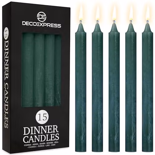 Deco Express Set of 15 Unscented Dripless Tapered Candles in Green – 1