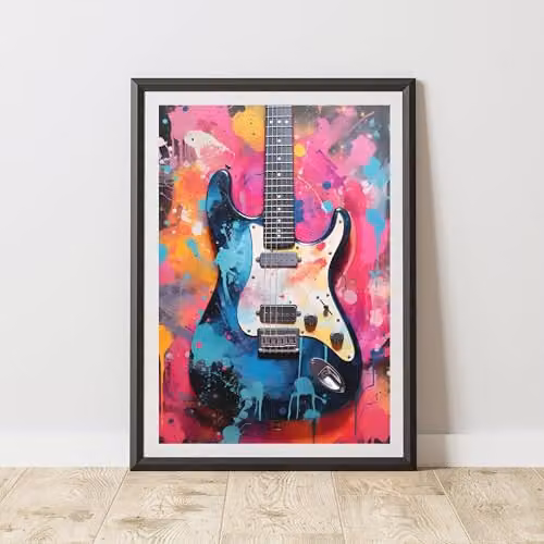 60 SECOND MAKEOVER Guitar Pop Art Paper Poster, Multicolour, A3