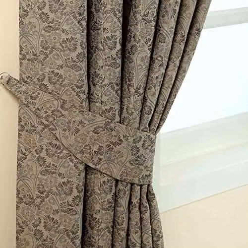 Homescapes Grey and Silver Vintage Floral Jacquard Curtain Tie Back Pair