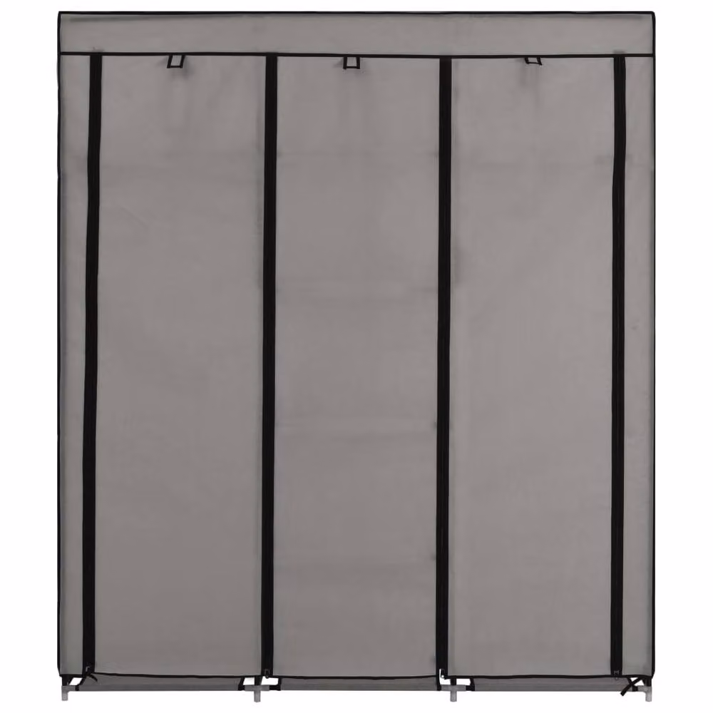 Berkfield Home Grey Fabric Wardrobe with Hanging Rod and Compartments W/D/H: 150 x 45 x 175 cm – 3