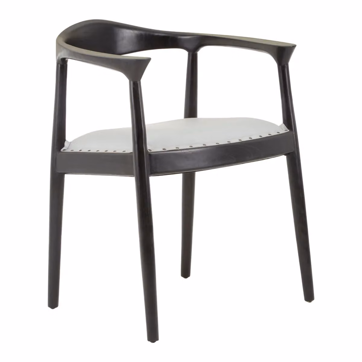 Orsina Kendari Open Back Grey Leather Dining Chair with Teak Wood Frame – 3