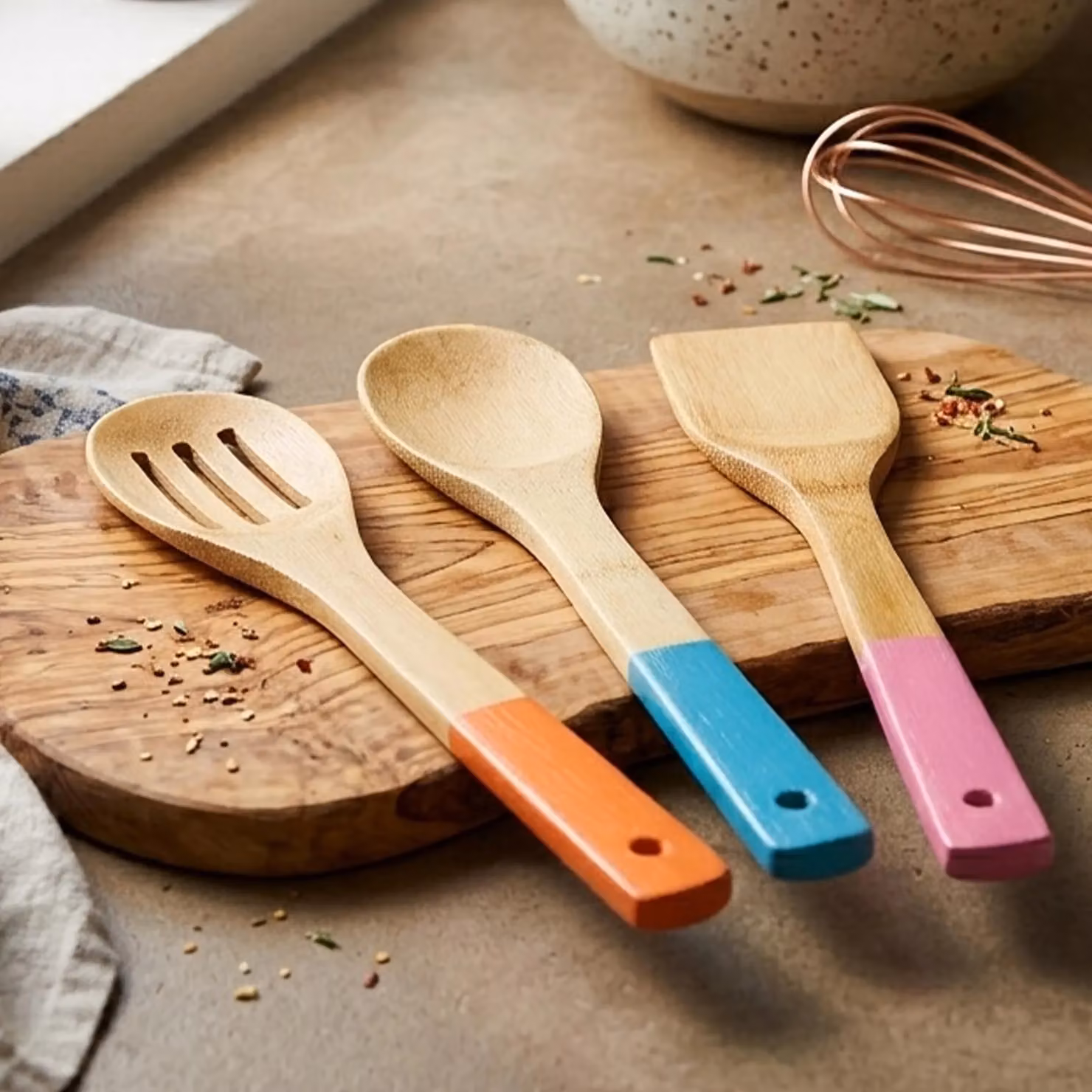 Orsina Aleki 3 Piece Bamboo Kitchen Utensil Set with Multicolour Handles – 2