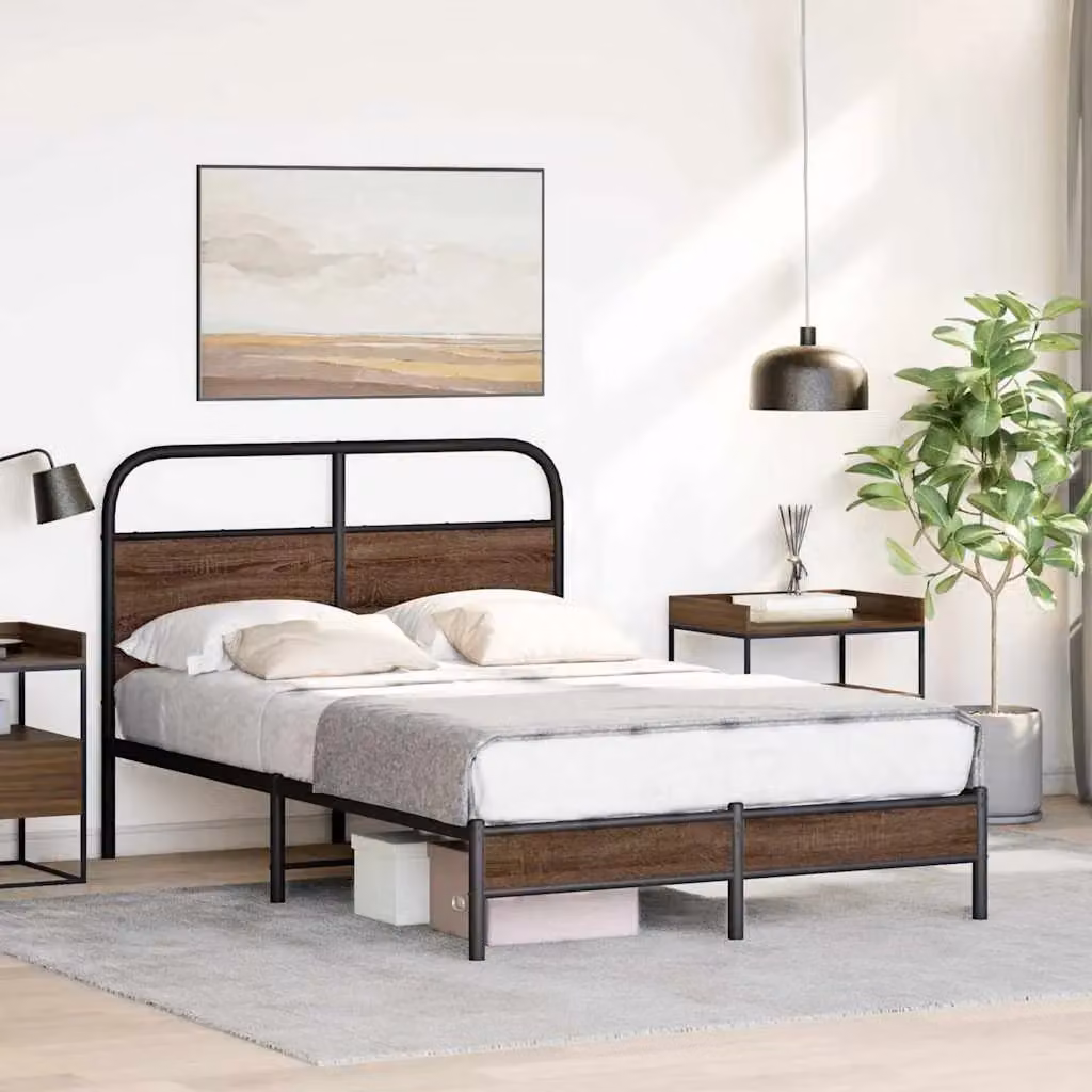 Berkfield Home Bed Frame in Brown Oak, W: 140 cm, D: 190 cm – 3