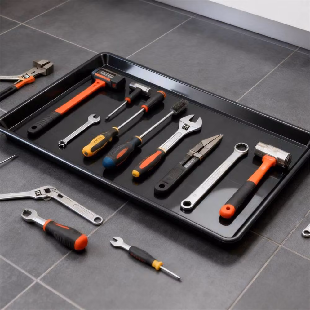 SPETLEK Heavy Duty Plastic Oil Drip Pan Drain Tray in Black, W/D/H: 90 x 60 x 4 cm – 4