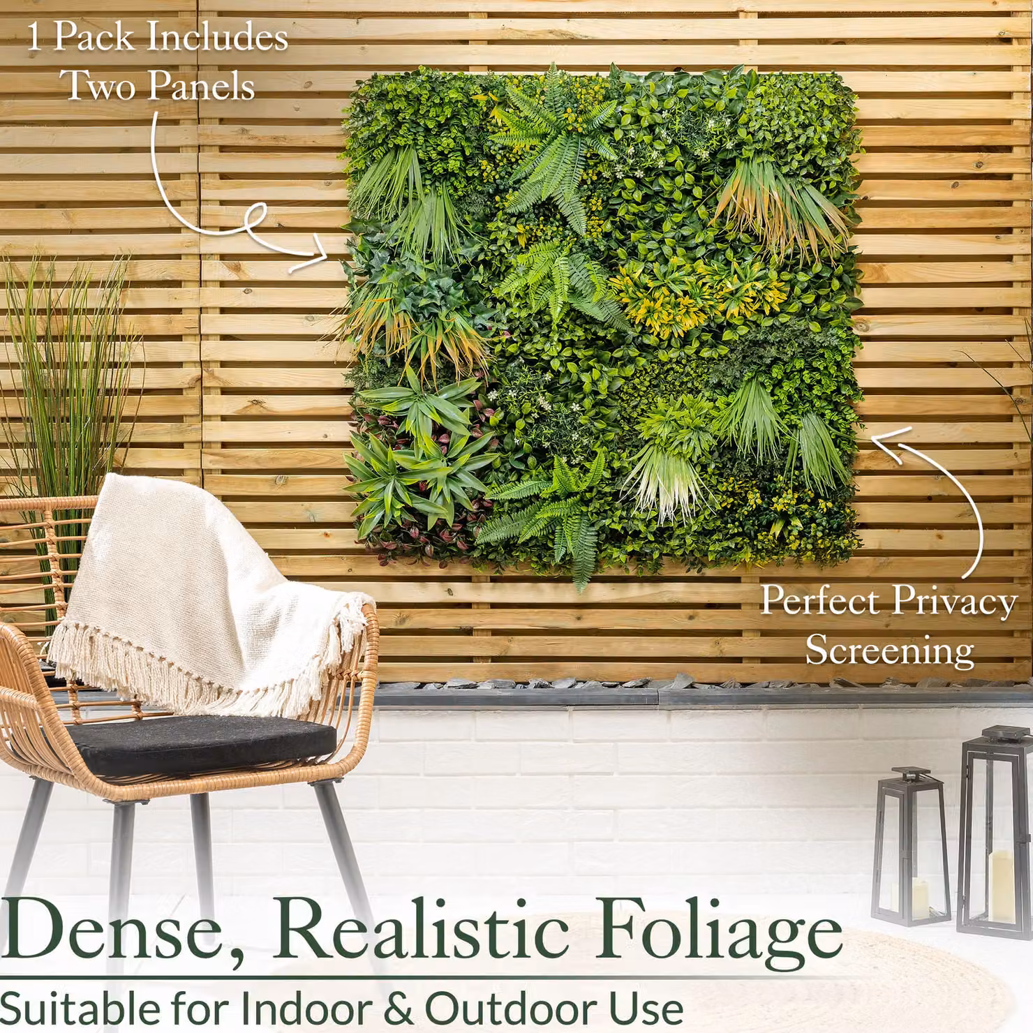 Christow Artificial Plant Living Wall Panels Green, 4 x 50 x 50 cm – 4