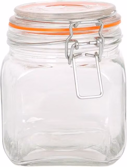 Argon Tableware Square Glass Jar with Clip-Top Lid, Transparent, 0.76 l