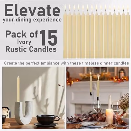 Deco Express Set of 15 Unscented Dripless Taper Candles in White and Beige – 7