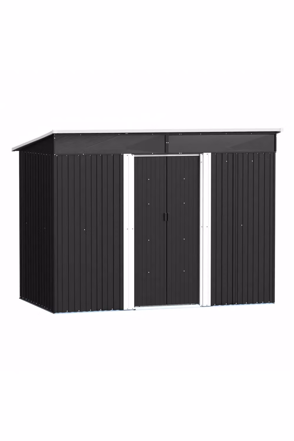 Living and Home Metal Garden Storage Shed with Pent Roof, Lockable Sliding Doors and Window, Charcoal Black, W: 243.84 cm, D: 182.88 cm, H: 205.0 cm – 2