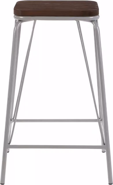 Orsina Industrial Metal and Elm Wood Stool in Grey and Brown, W/D/H: 42 x 42 x 62 cm