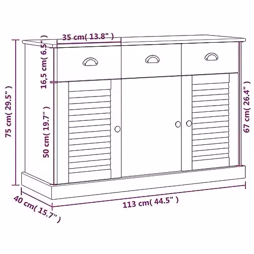 vidaXL VIGO Sideboard with Drawers in Grey Solid Pine Wood, W/D/H: 113 x 40 x 75 cm – 3