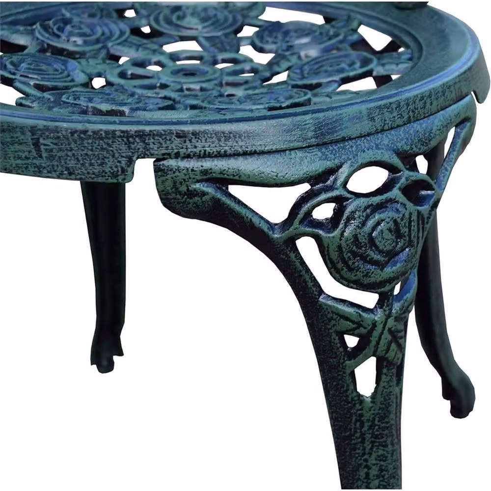 FORGEVIO Antique Green Floral Metal Bistro Set for Garden and Terrace – 3