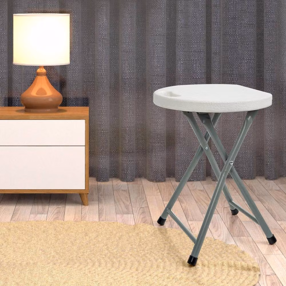 EONLION Set of 2 Folding Bar Stools in White with Metal Frame – 2