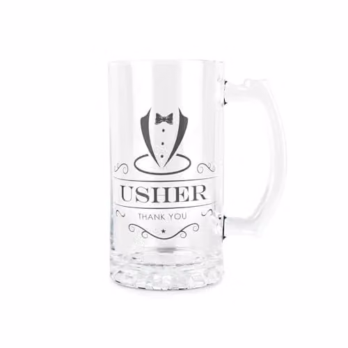 Purely Home Usher Glass Beer Stein Tankard with Handle, 450ml, Black and Transparent – 1