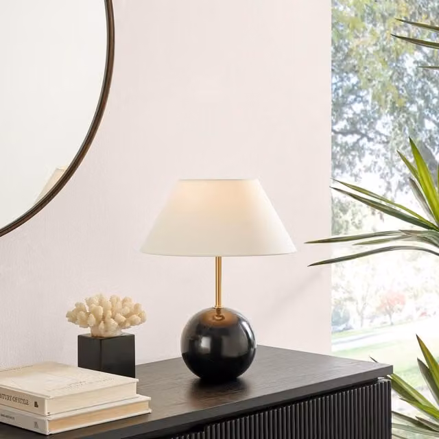 FurnitureboxUK Joceline Round Marble Table Lamp in Black and Gold/Brass