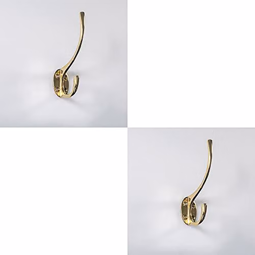 Loops 2 Pack Victorian Hat and Coat Hooks on Oval Backplate in Polished Brass, Projection: 6.4 cm