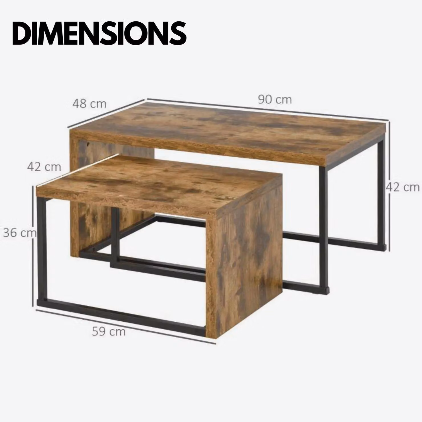 Rafaelo Mobilia Set of 2 Industrial Rustic Nesting Tables in Dark Brown and Black – 4
