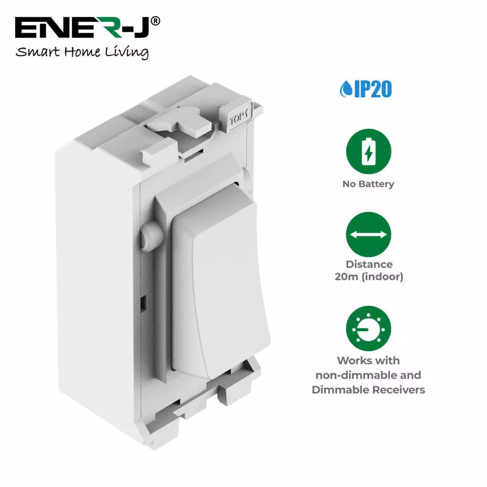 ENER-J 1 Gang Wireless Kinetic Grid Switch BG Compatible in White – 2