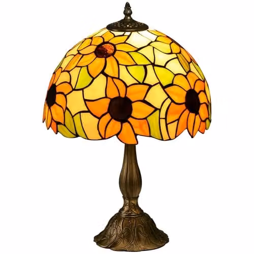 HOMCOM Antique Orange Sunflower Stained Glass Table Lamp for Bedroom and Living Room