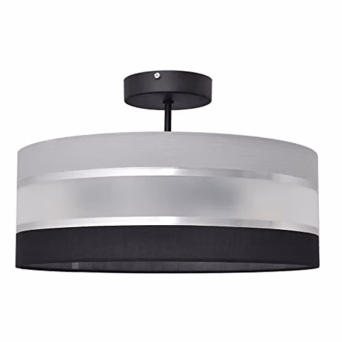 Netlighting Helam Helen Cylindrical Fabric Ceiling Light in Grey, Silver and Black, Diameter: 40 cm – 1