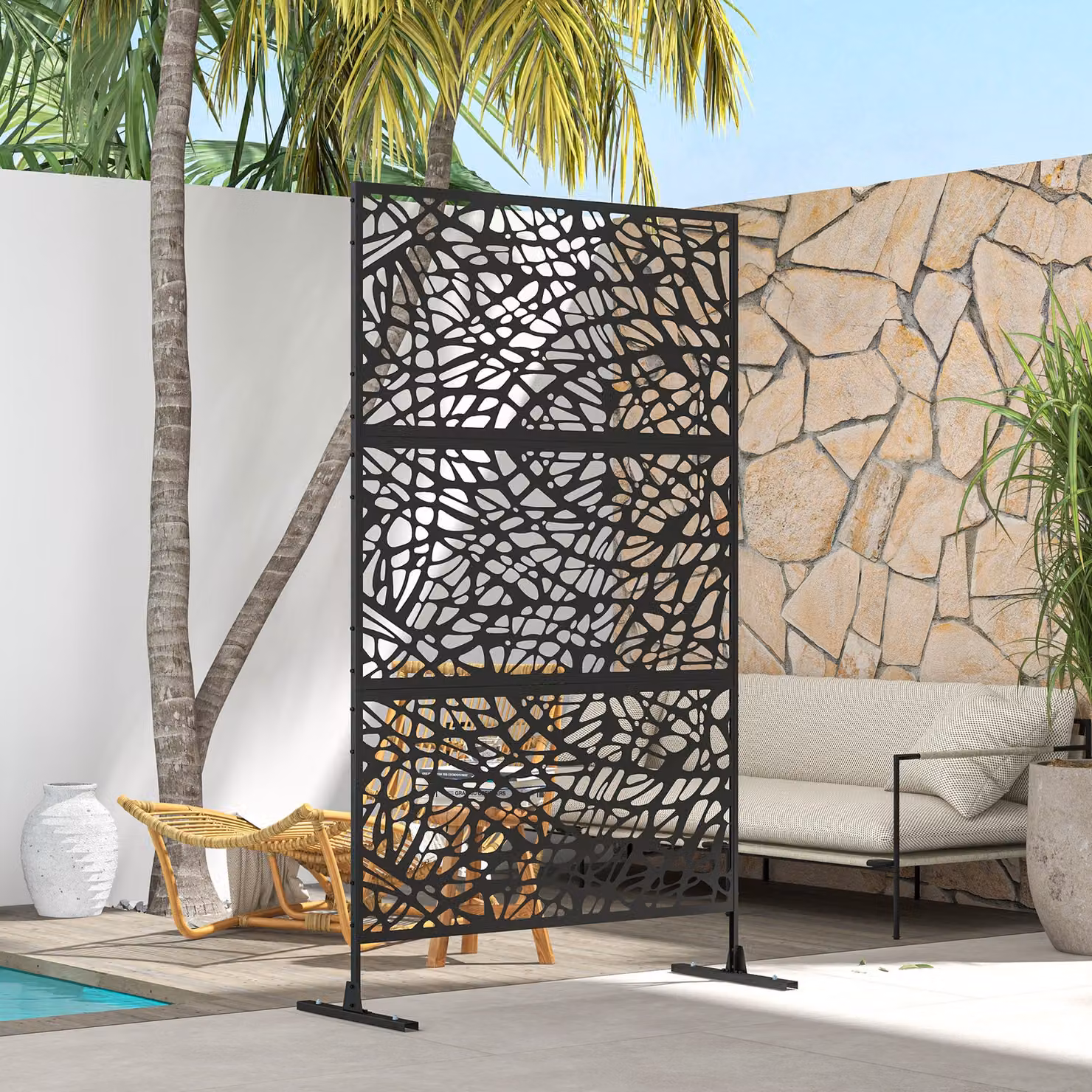 Outsunny Metal Decorative Privacy Screen Outdoor Divider, Black, H 198 x W 45 x D 3 cm – 9