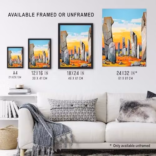 Artery8 Callanish Standing Stones Vibrant Artwork Ancient Stone Circle Isle Of Lewis Scotland Multicolour Paper Poster Print W: 46 cm, H: 61 cm – 3