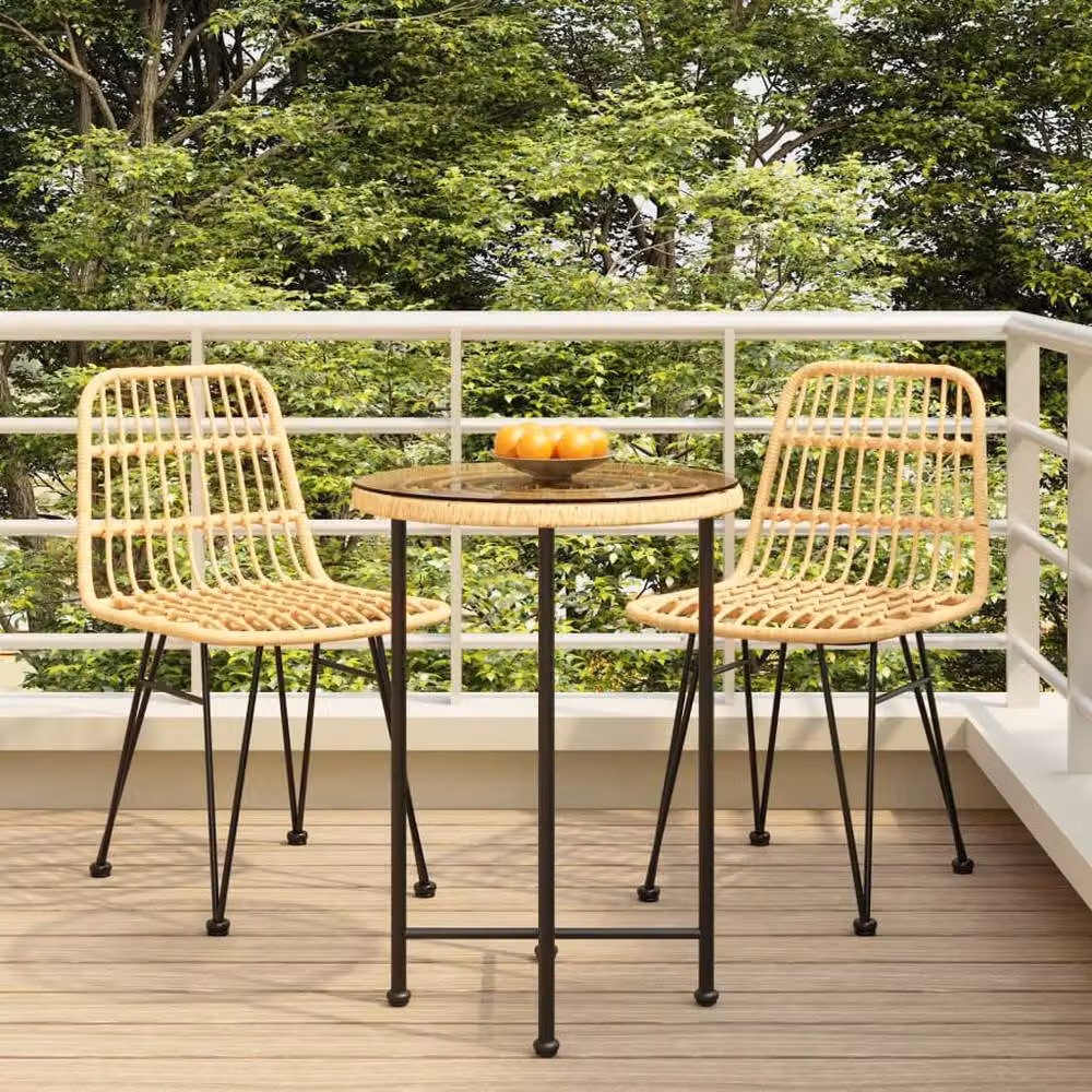 Berkfield Home Beautiful 3 Piece Poly Rattan Garden Dining Set in Brown and Beige – 2
