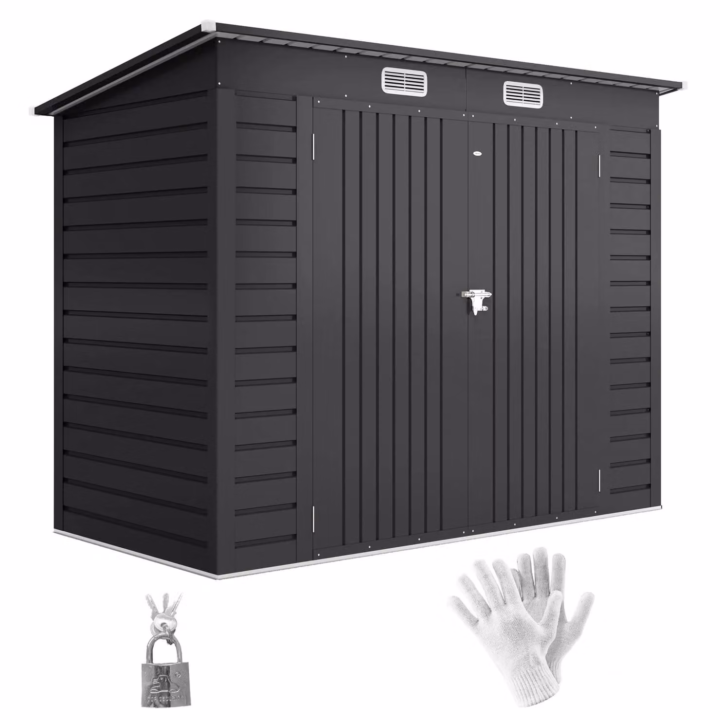 OUTSUNNY Grey Galvanised Steel Pent Garden Storage Shed with Double Doors and Side Vents, W/D/H: 244 x 122 x 183 cm – 1