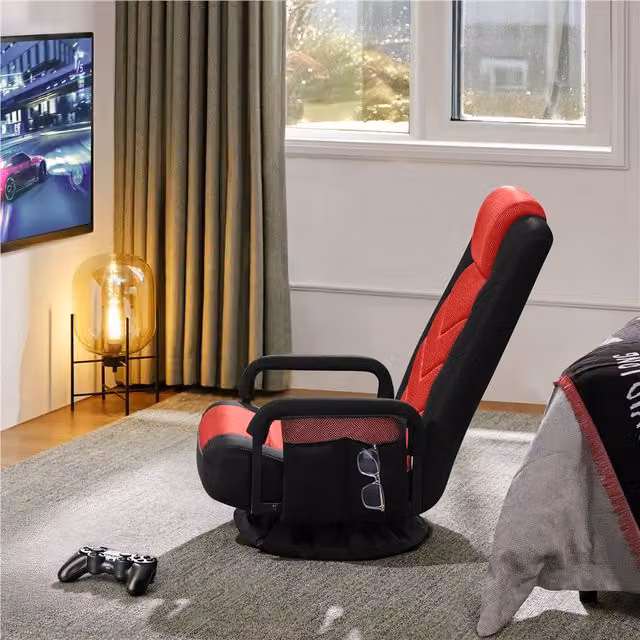 Yaheetech Red Fabric Sporty Gaming Chair with Headrest and Armrests