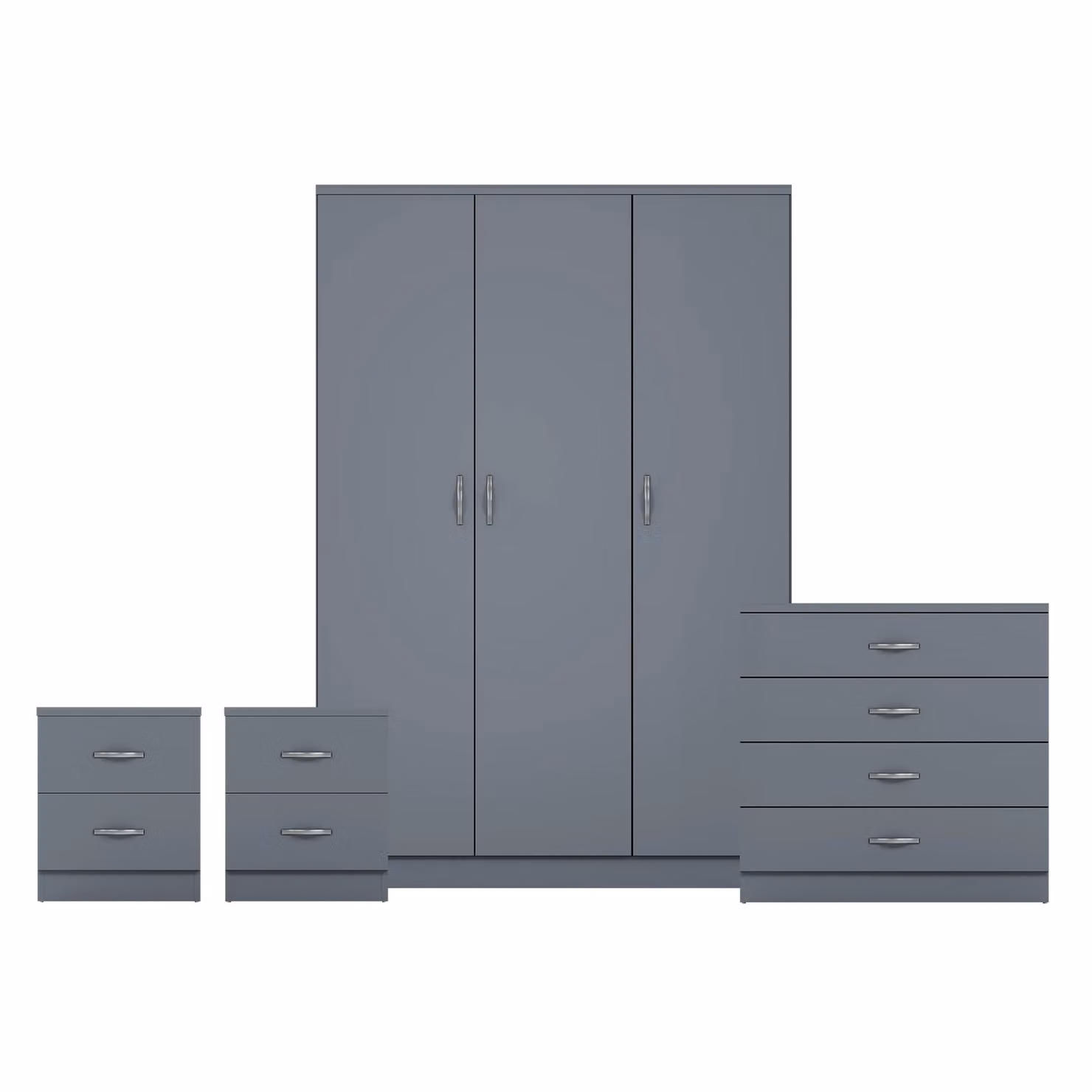 Vida Designs 4 Piece Modern Grey Bedroom Set Including 2 Bedside Tables, 4 Drawer Chest and 3 Door Wardrobe – 2