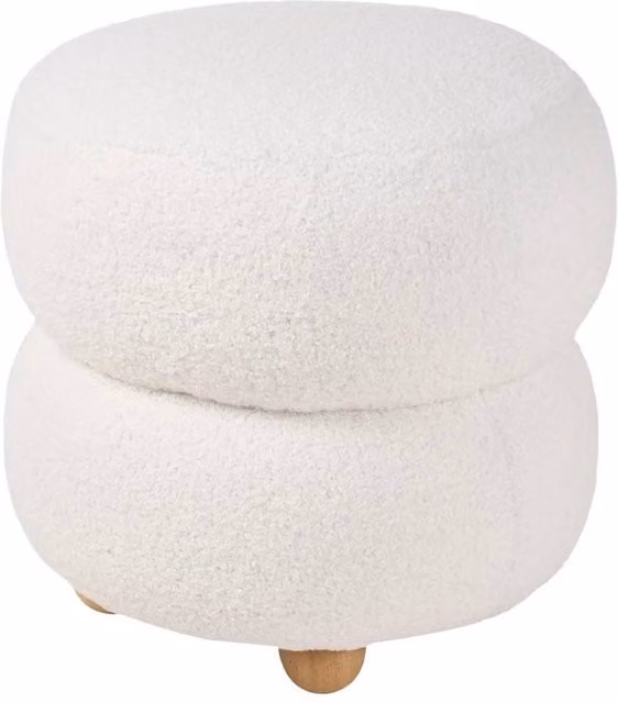 KORVIXA Modern Round Teddy Boucle Ottoman in White, Diameter: 100 cm