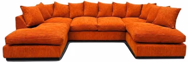 Bliss Furniture Jumbo Cord U Shaped Scatter Back Sofa in Orange for 6 People