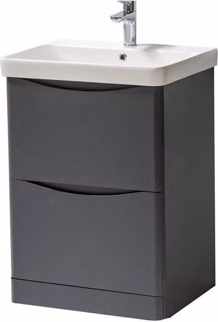 Clifton Matt Graphite Bathroom Standing 2-Drawer Unit with Ceramic Basin, W/D/H: 60 x 46 x 84 cm, Dark Grey