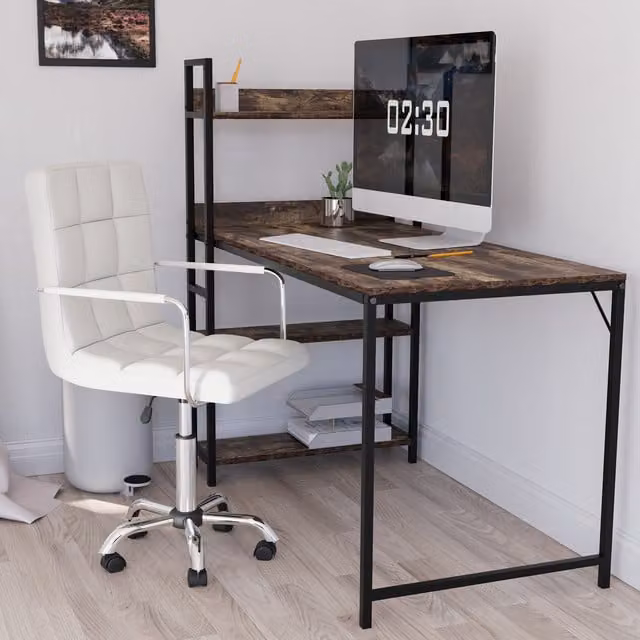 Vida Designs Calbo Modern White Synthetic Leather Task Chair with Armrests and 360 Degree Swivel